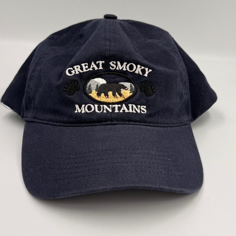 J Hats Great Smoky Mountains Navy Blue Black Bear Embroidered Baseball Cap Hat